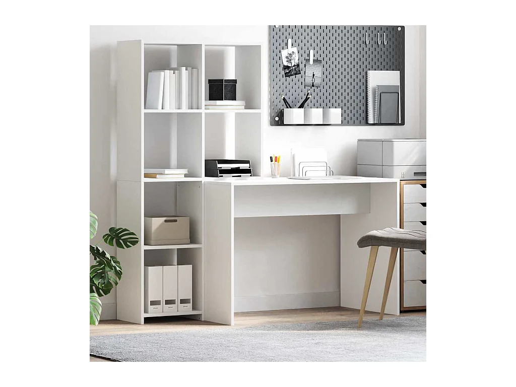 Bureau avec étagère Blanc 138.5 x 55 x 143 cm Bois d'ingénierie