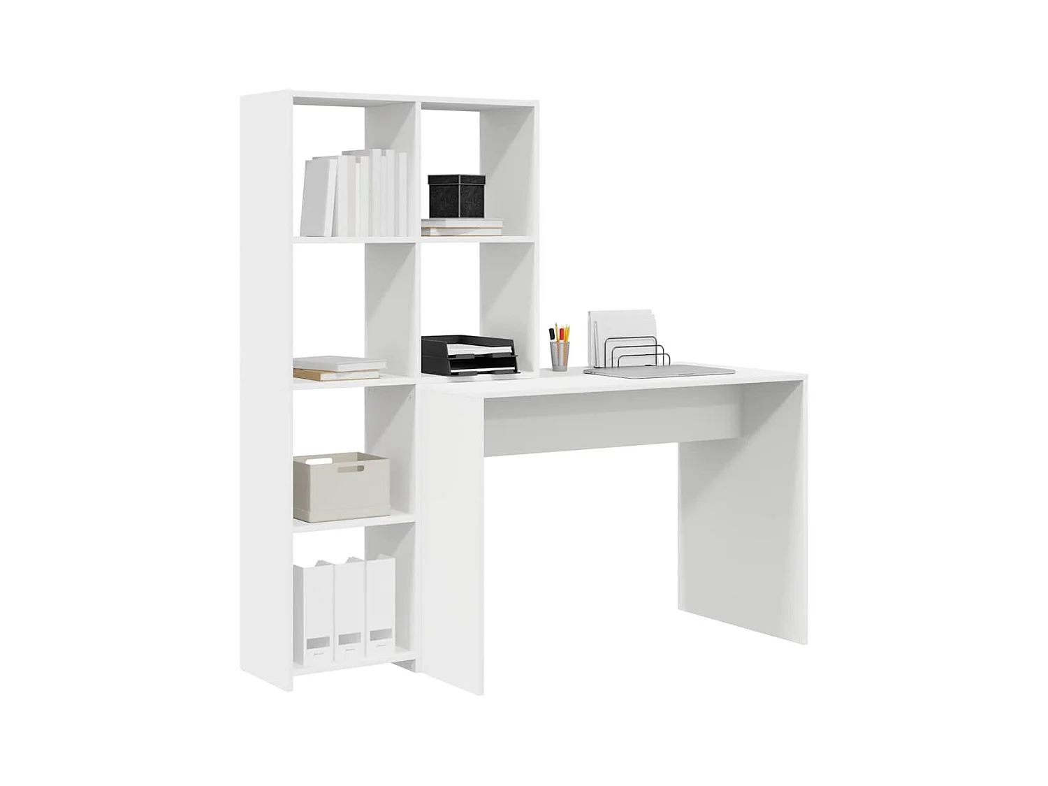 Bureau avec étagère Blanc 138.5 x 55 x 143 cm Bois d'ingénierie