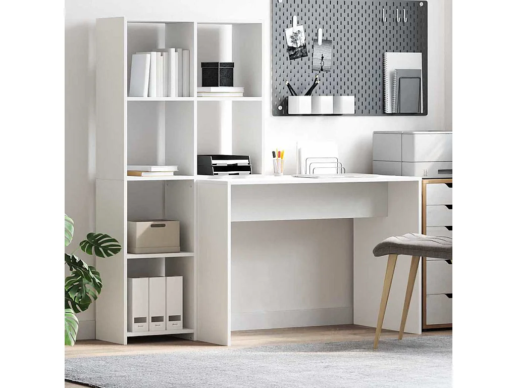 Bureau avec étagère Blanc 138.5 x 55 x 143 cm Bois d'ingénierie