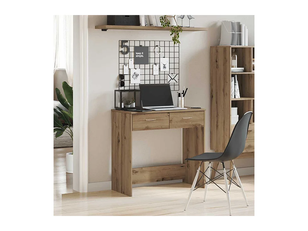 Bureau chêne artisanal 80x40x75 cm bois d'ingénierie