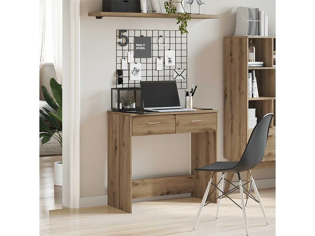 Bureau chêne artisanal 80x40x75 cm bois d'ingénierie