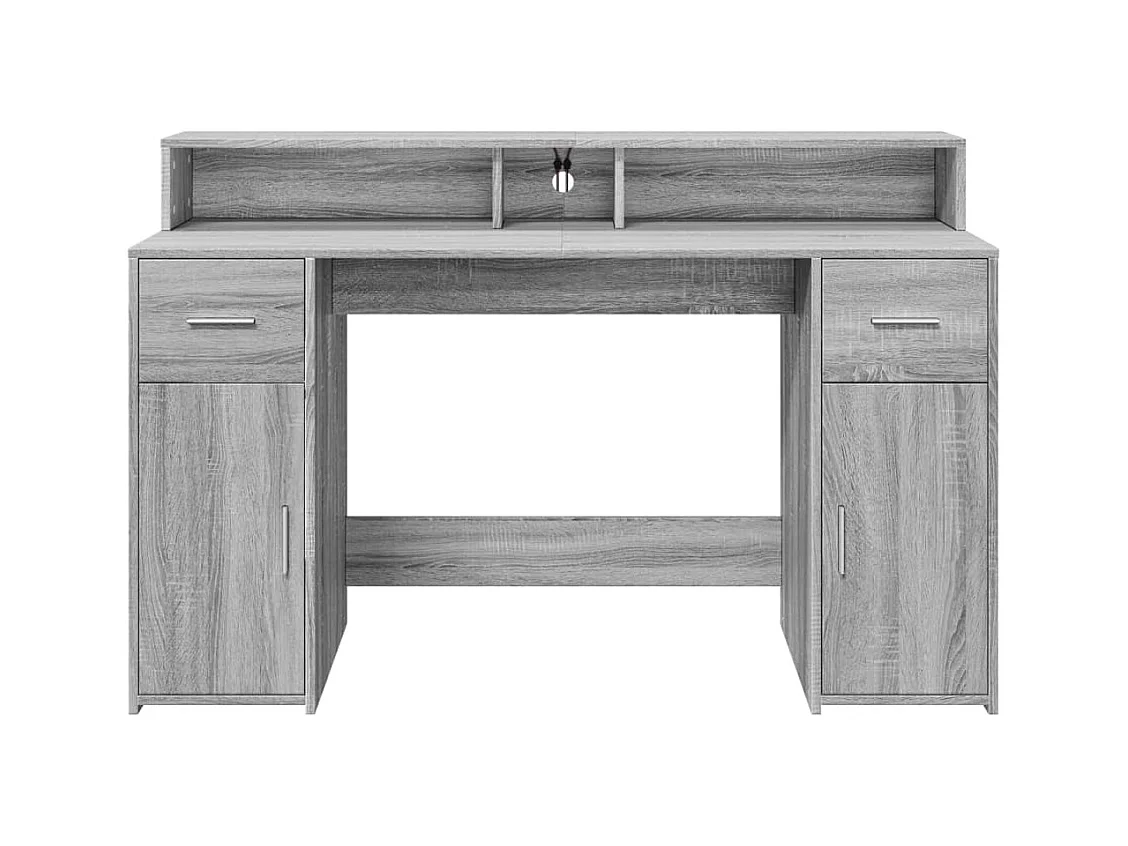 Bureau et lumières LED sonoma gris 140x55x91 cm bois ingénierie