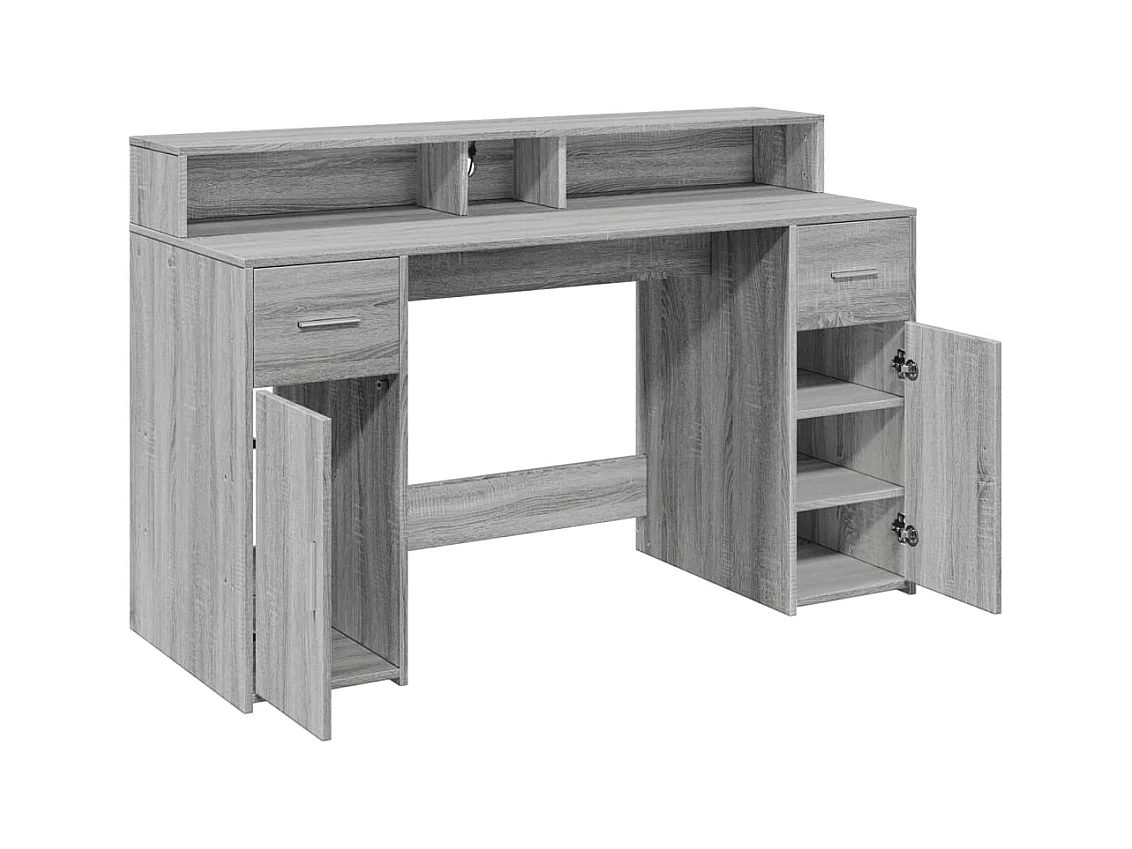 Bureau et lumières LED sonoma gris 140x55x91 cm bois ingénierie