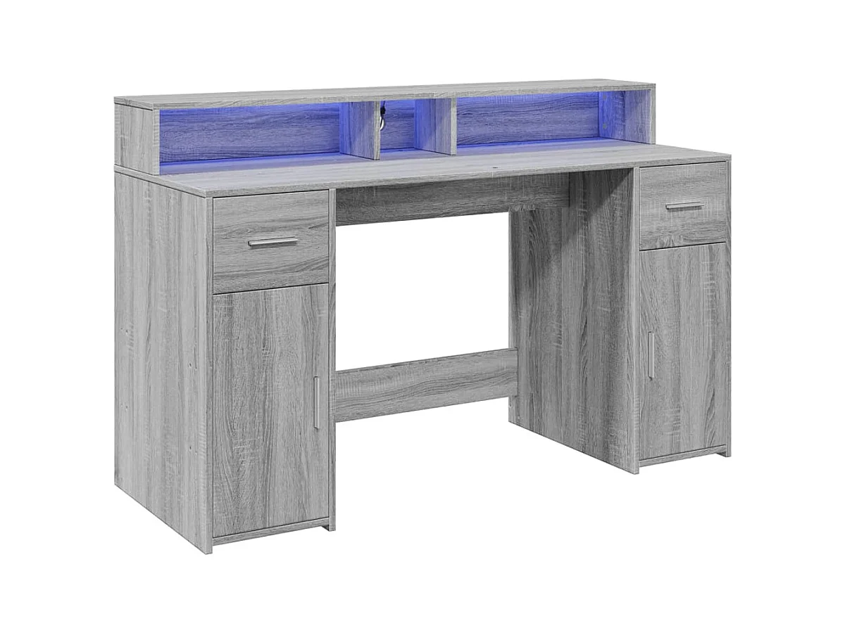 Bureau et lumières LED sonoma gris 140x55x91 cm bois ingénierie