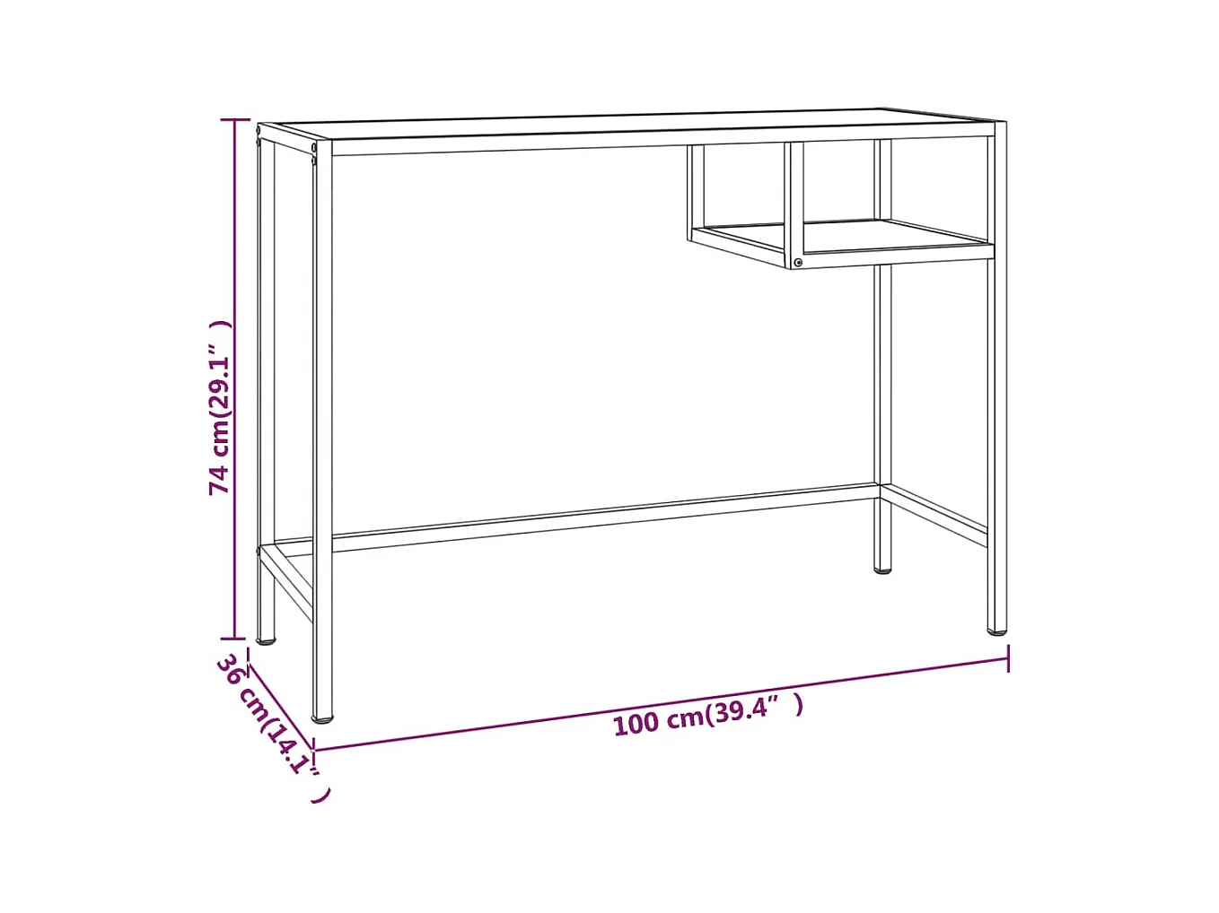 Bureau d'ordinateur Transparent 100x36x74 cm Verre trempé