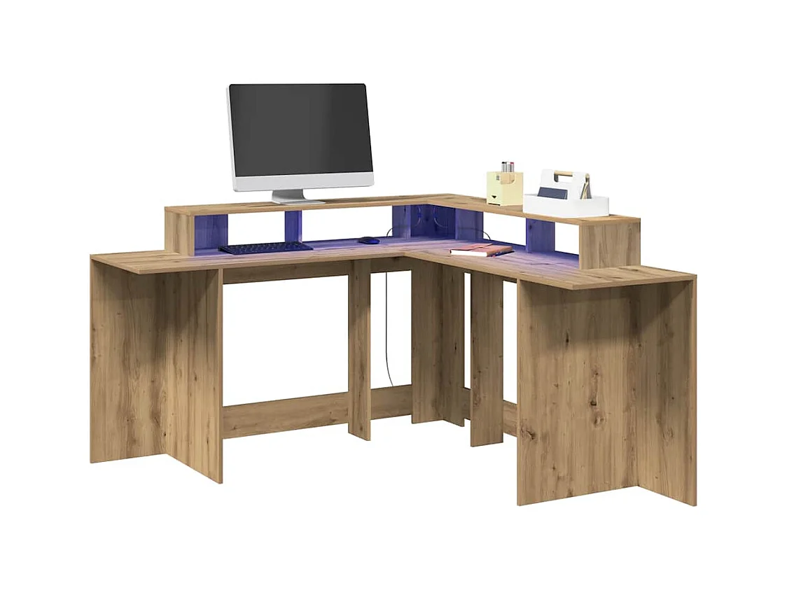 Bureau avec lumières LED chêne artisanal bois d'ingénierie