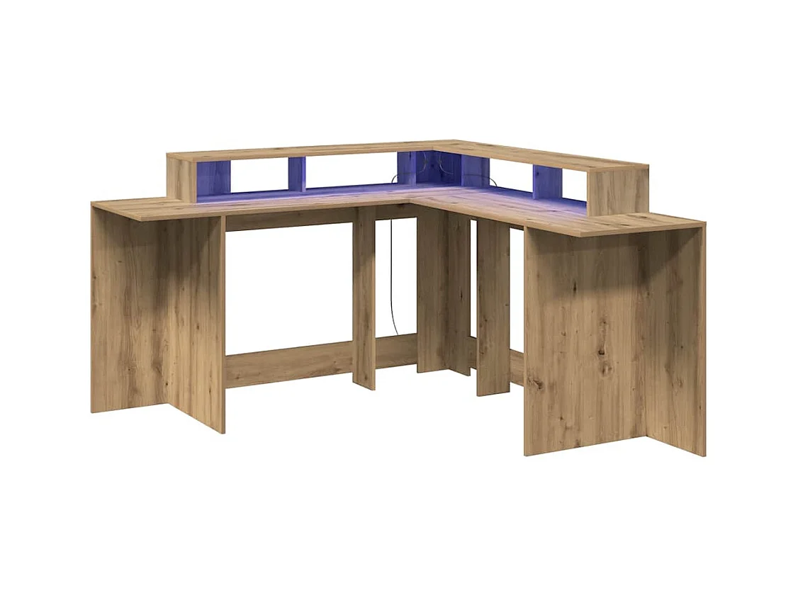 Bureau avec lumières LED chêne artisanal bois d'ingénierie