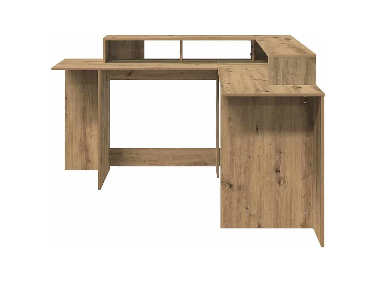 Bureau avec lumières LED chêne artisanal bois d'ingénierie