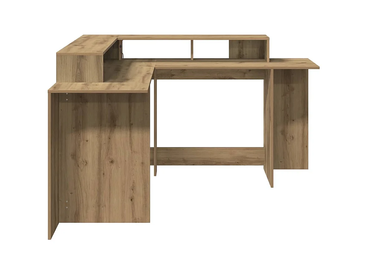 Bureau avec lumières LED chêne artisanal bois d'ingénierie
