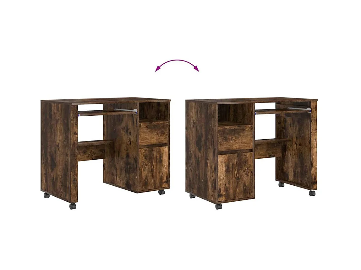 Bureau avec roulettes avec tiroir Chêne fumé 91 x 50 x 77 cm