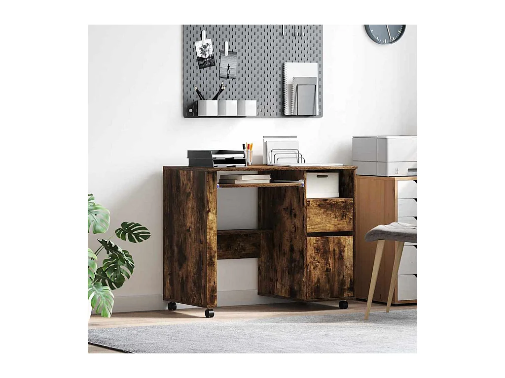 Escritorio con Ruedas con cajón Roble ahumado 91 x 50 x 77 cm