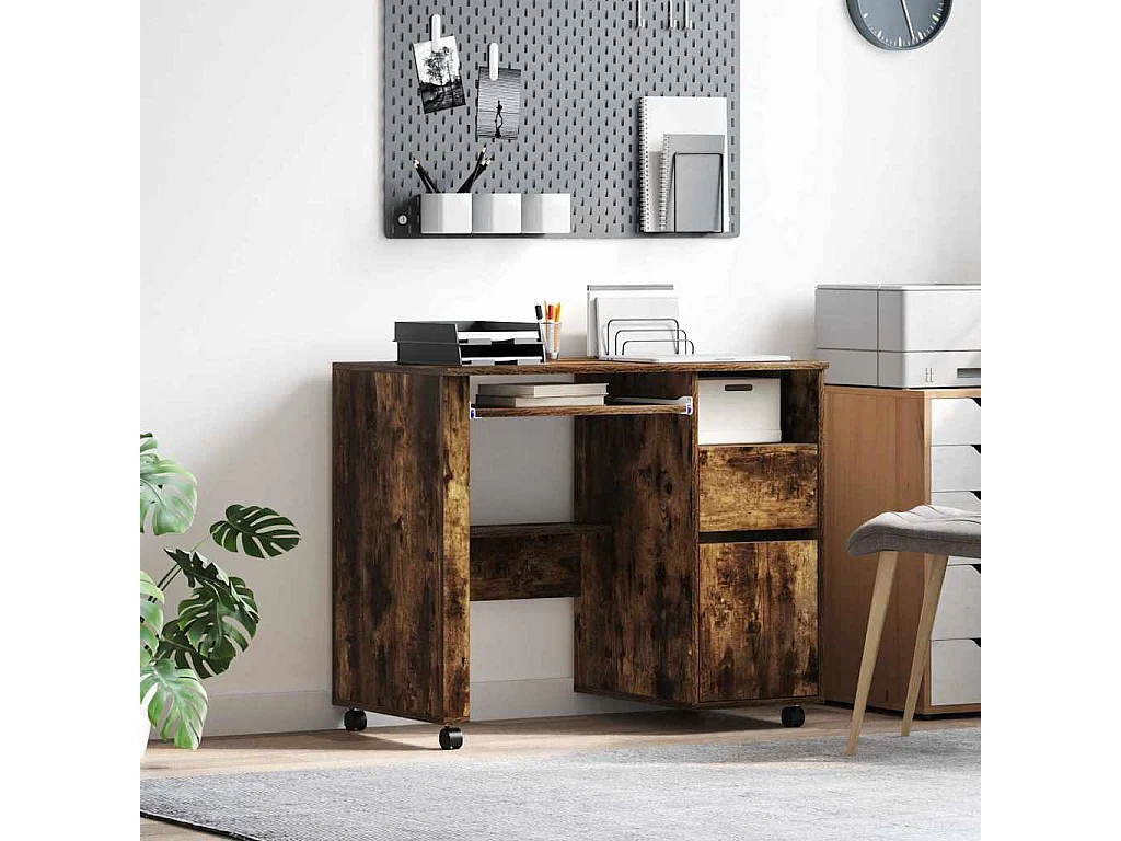 Bureau avec roulettes avec tiroir Chêne fumé 91 x 50 x 77 cm