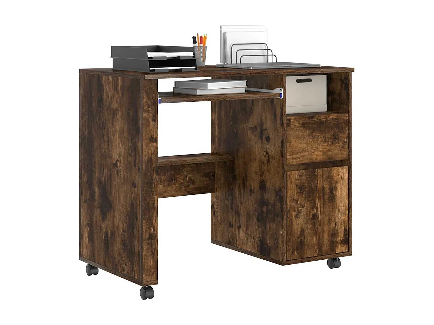 Bureau avec roulettes avec tiroir Chêne fumé 91 x 50 x 77 cm