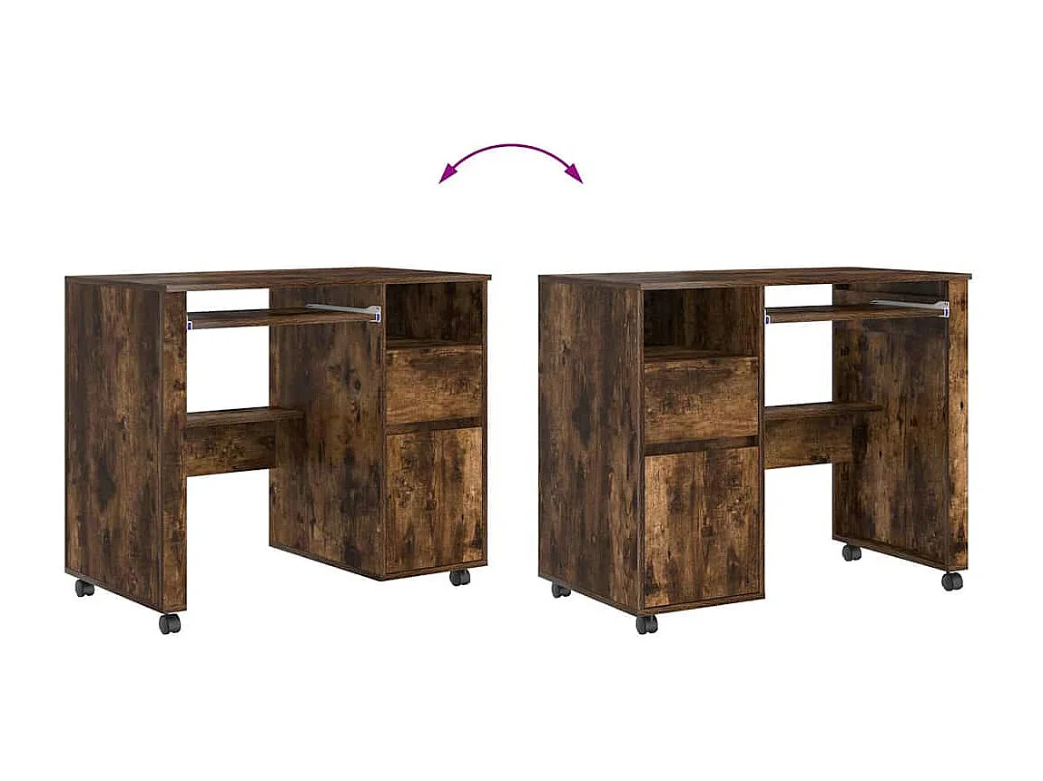 Bureau avec roulettes avec tiroir Chêne fumé 91 x 50 x 77 cm