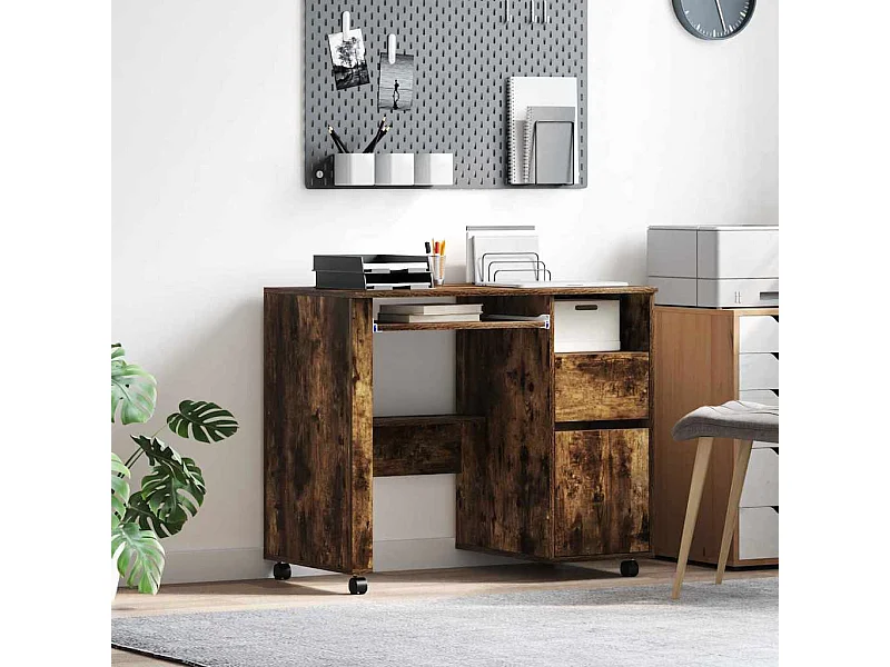 Bureau avec roulettes avec tiroir Chêne fumé 91 x 50 x 77 cm