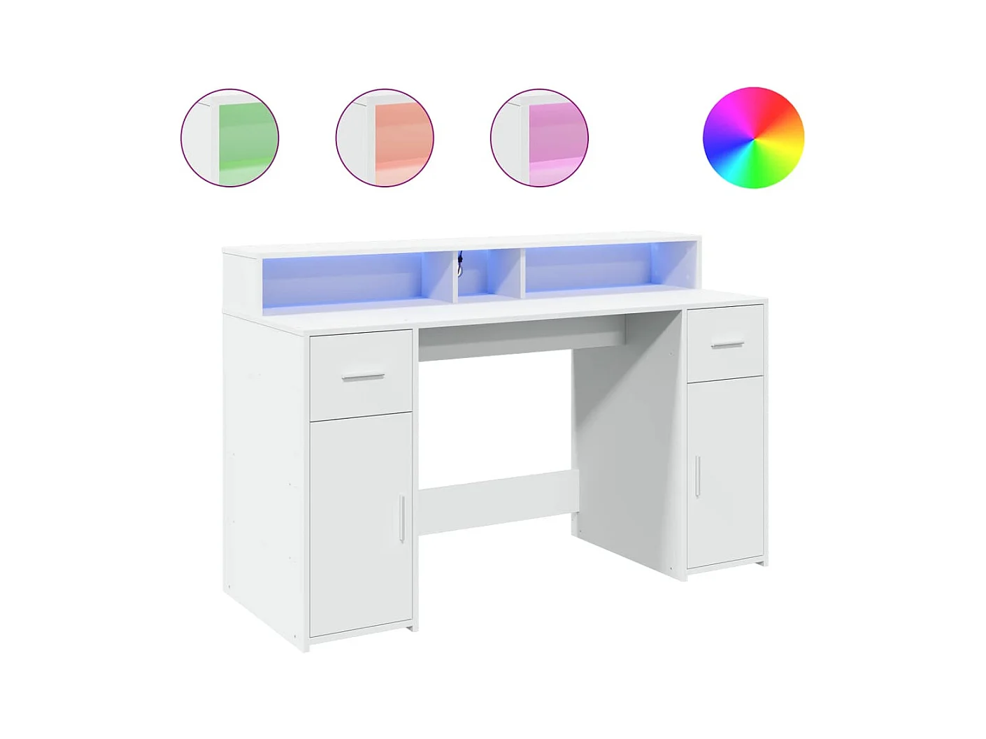 Bureau avec lumières LED blanc 140x55x91 cm bois d'ingénierie