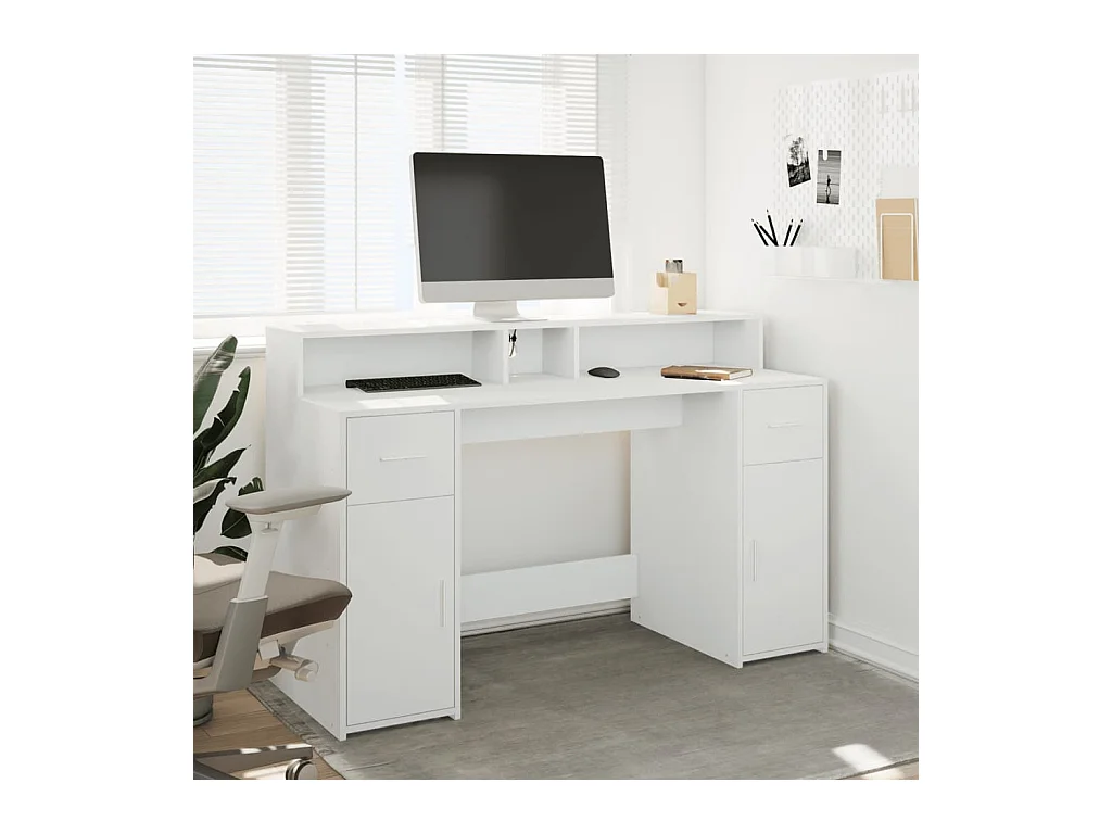 Bureau avec lumières LED blanc 140x55x91 cm bois d'ingénierie