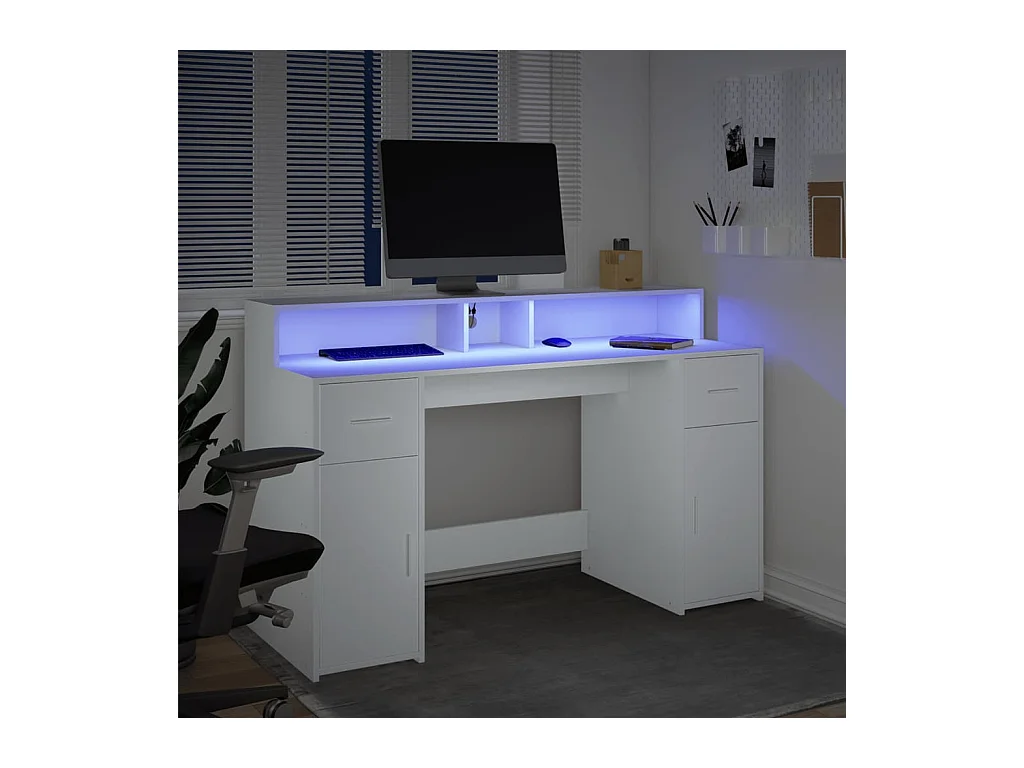Bureau avec lumières LED blanc 140x55x91 cm bois d'ingénierie