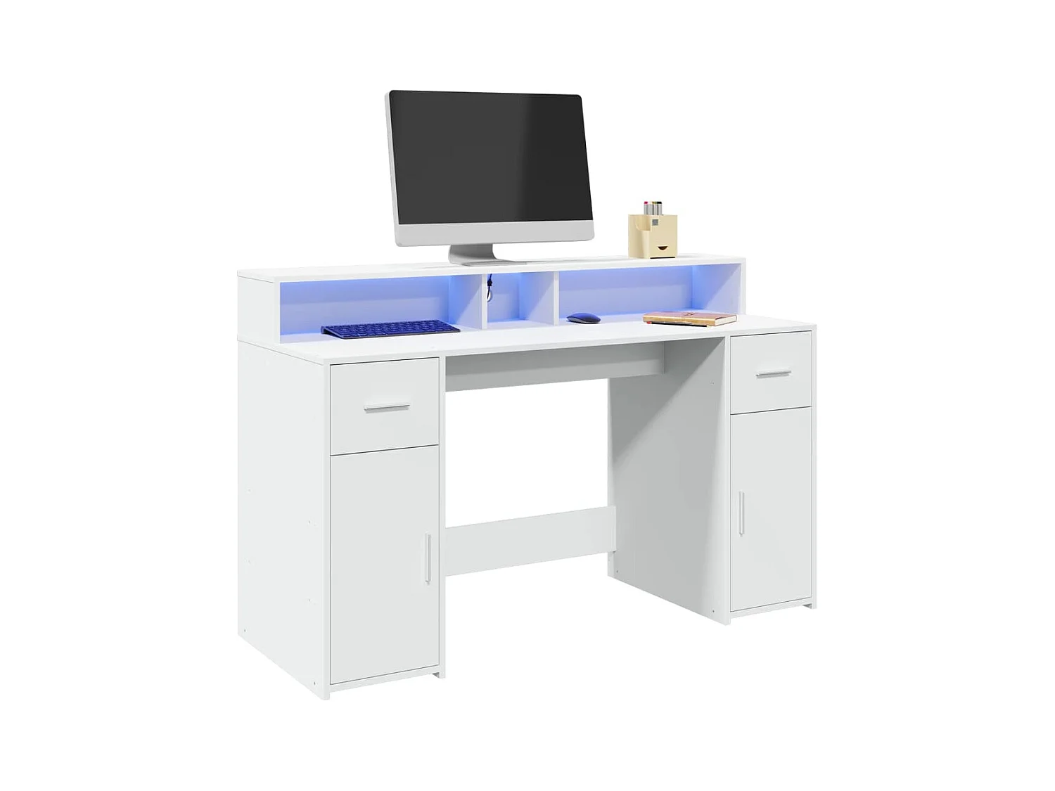 Bureau met LED-verlichting 140x55x91 cm bewerkt hout wit