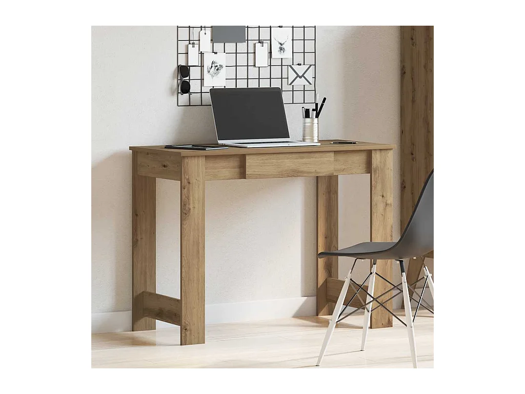 Bureau chêne artisanal 100x45x75 cm bois d'ingénierie