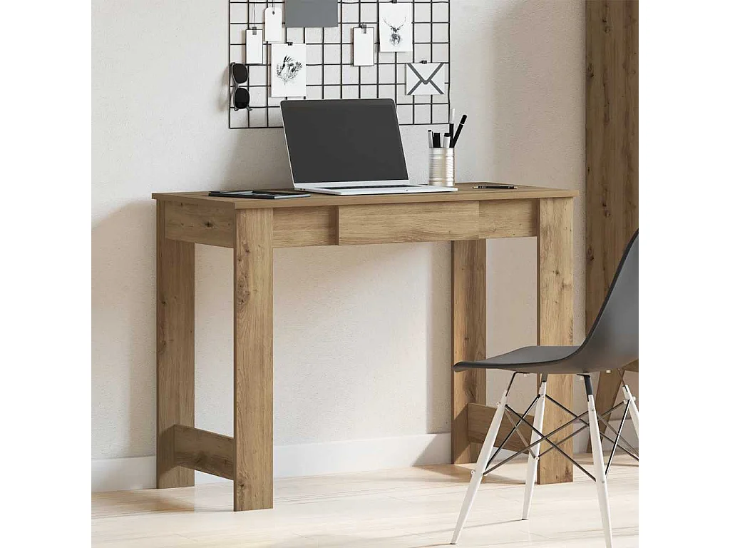 Bureau chêne artisanal 100x45x75 cm bois d'ingénierie