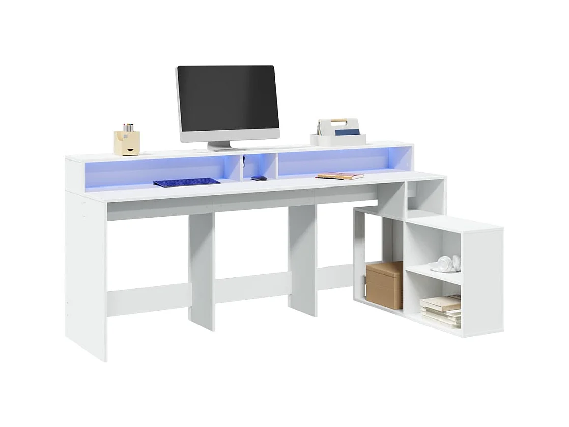 Bureau avec lumières LED blanc 200x104x91 cm bois d'ingénierie