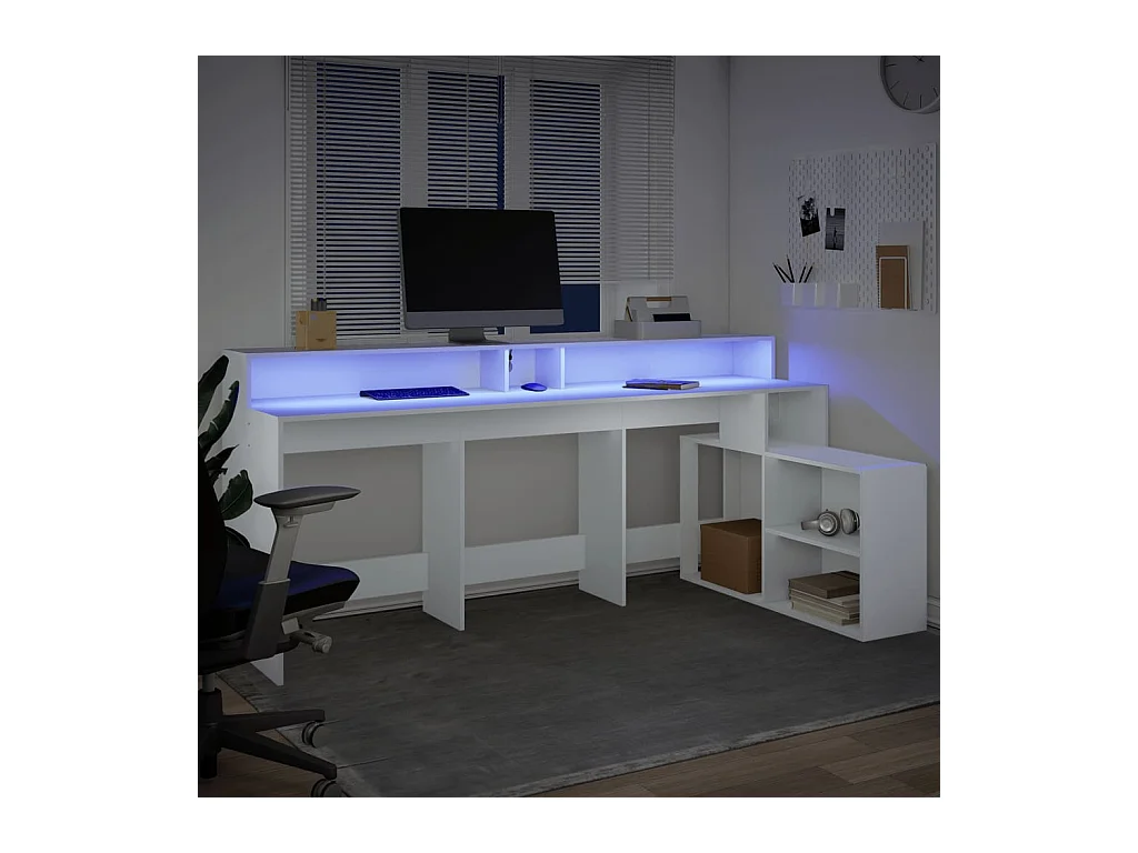Bureau avec lumières LED blanc 200x104x91 cm bois d'ingénierie