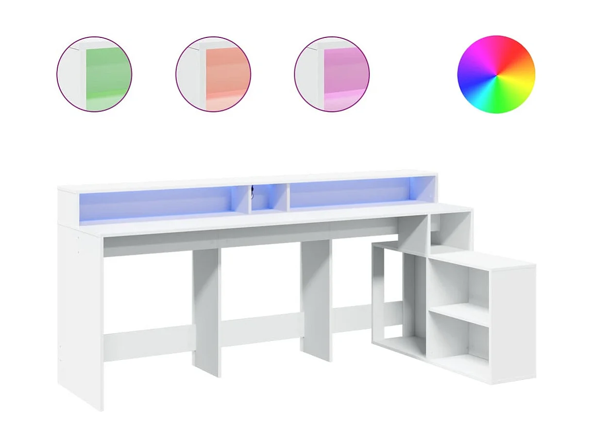 Bureau avec lumières LED blanc 200x104x91 cm bois d'ingénierie