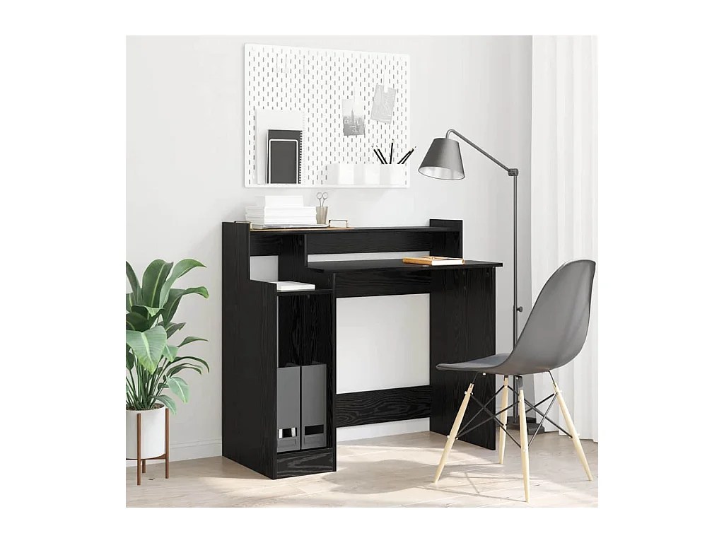 Bureau met plank Zwart eiken 97 x 45 x 90 cm Bewerkt hout