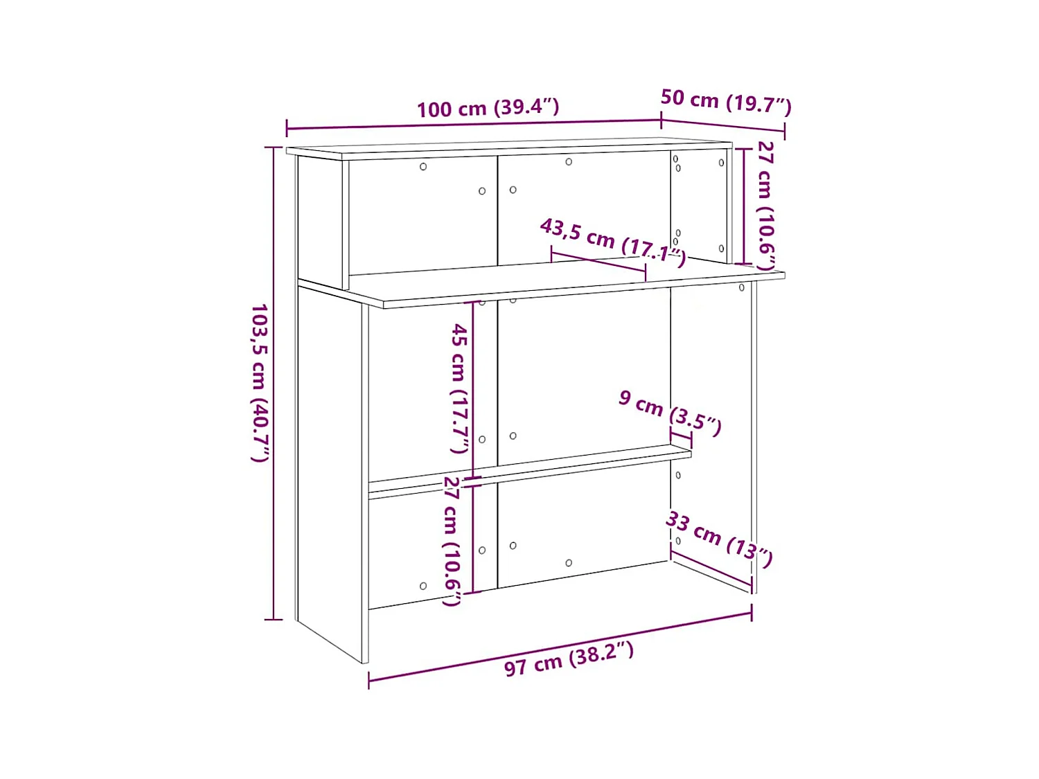 Bureau de réception gris béton 100x50x103,5cm bois d'ingénierie
