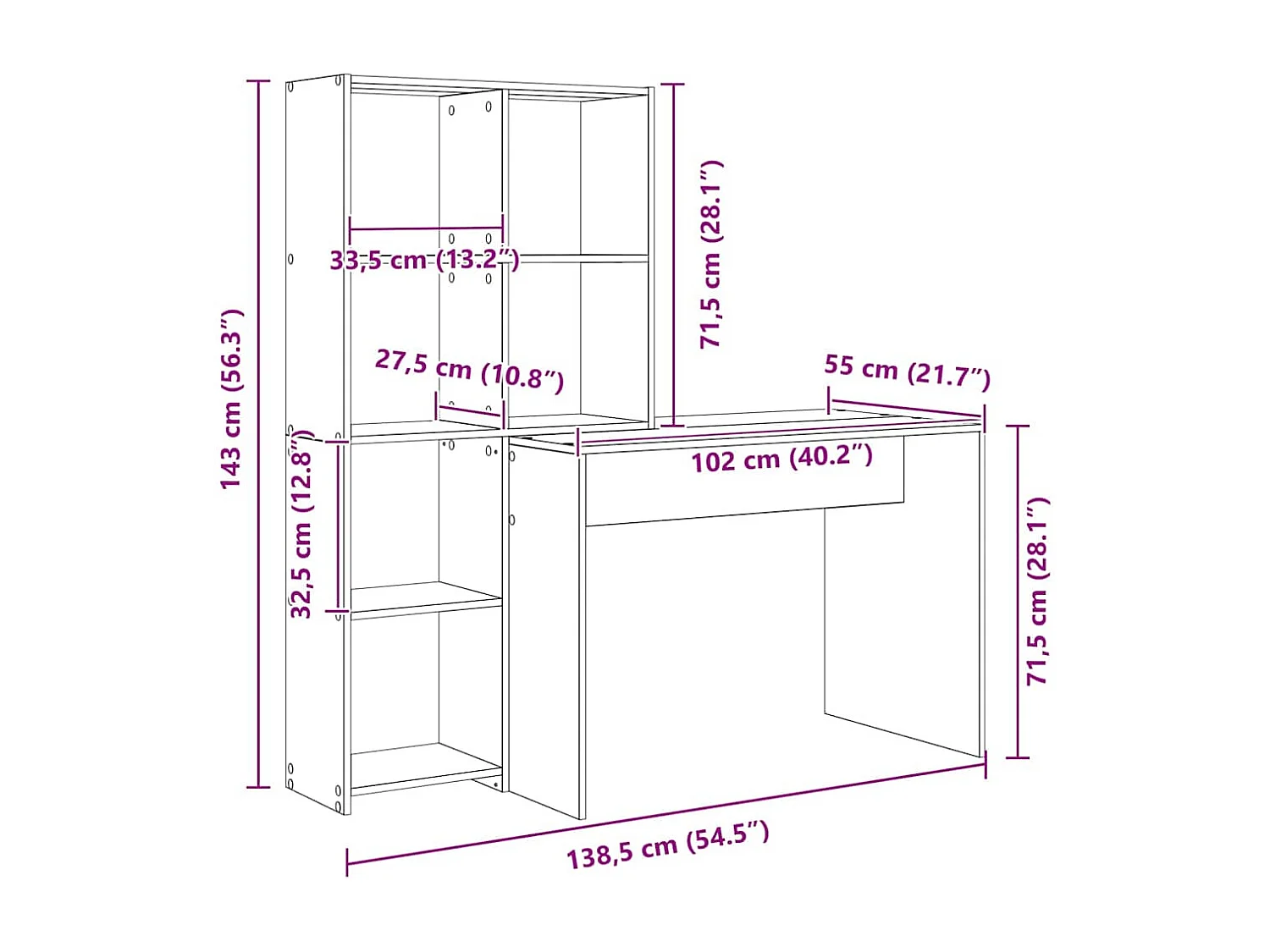 Bureau Sonoma gris 138.5 x 55 x 143 cm Bois d'ingénierie