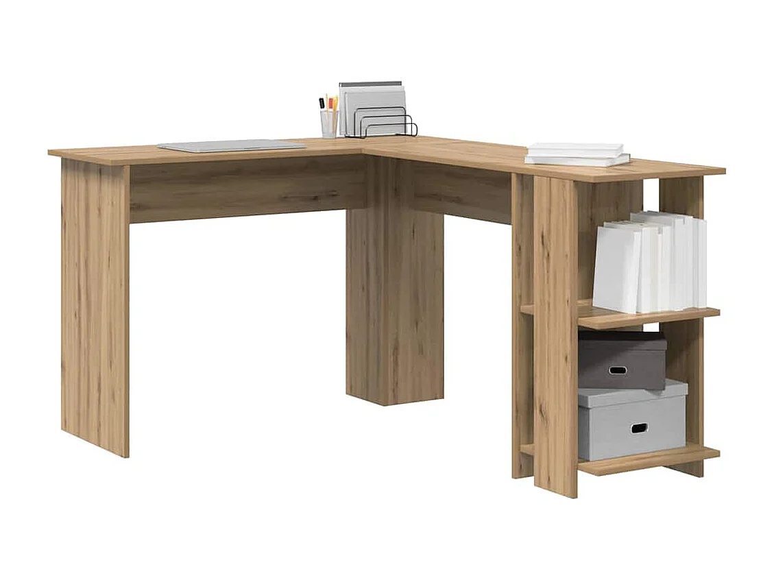 Bureau d'angle avec rangement avec étagère chêne artisanal