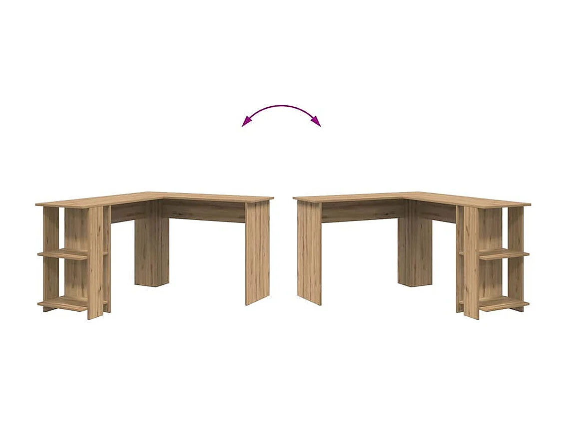 Bureau d'angle avec rangement avec étagère chêne artisanal