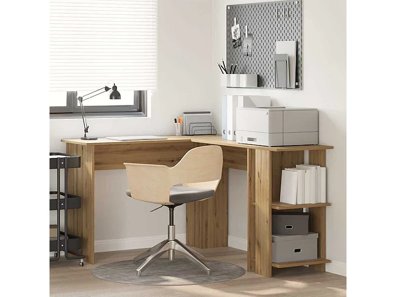 Bureau d'angle avec rangement avec étagère chêne artisanal