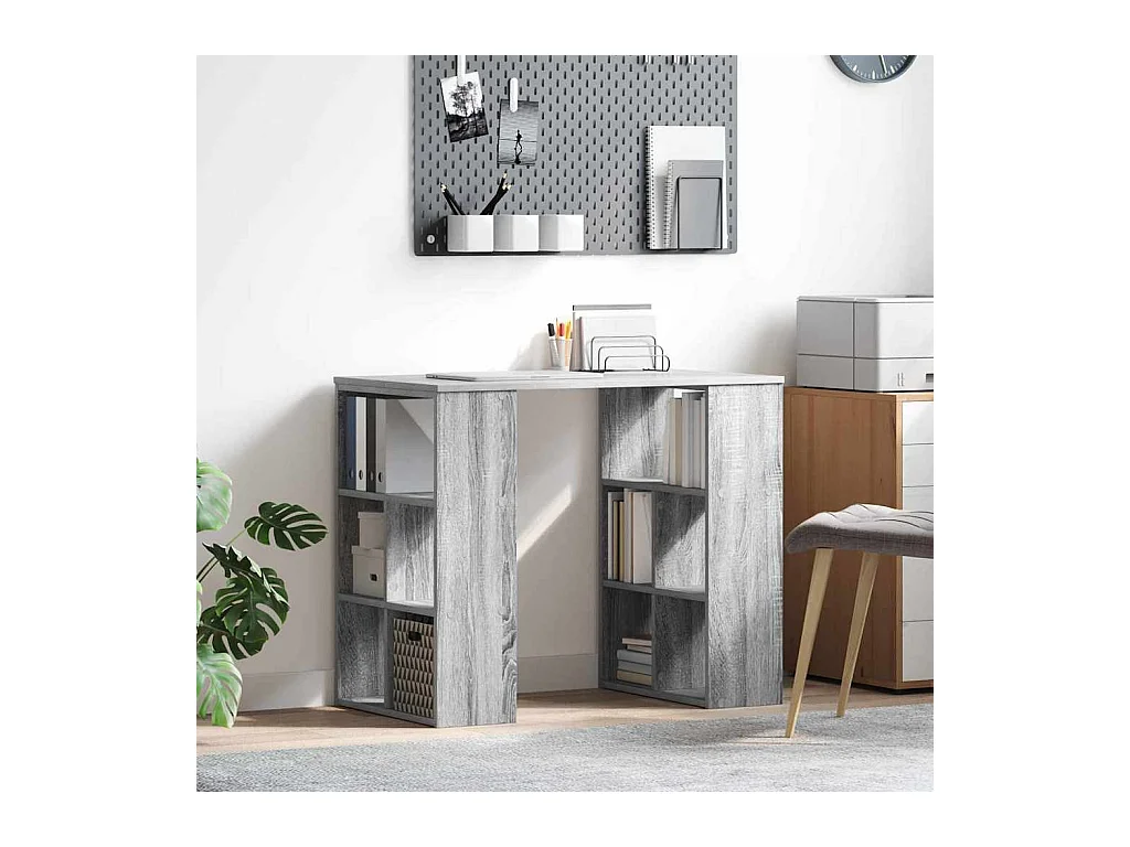 Bureau avec étagère Gris 90 x 50 x 75 cm Bois d'ingénierie