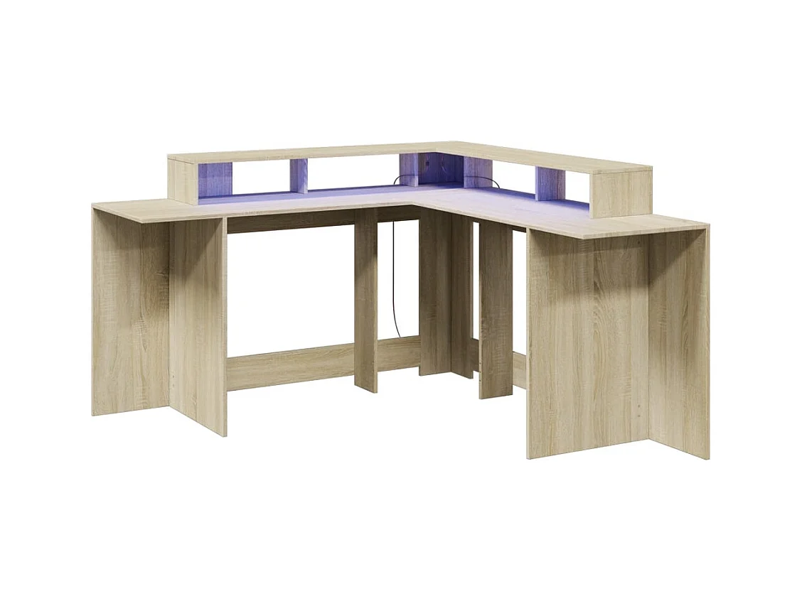 Bureau avec lumières LED chêne sonoma bois d'ingénierie