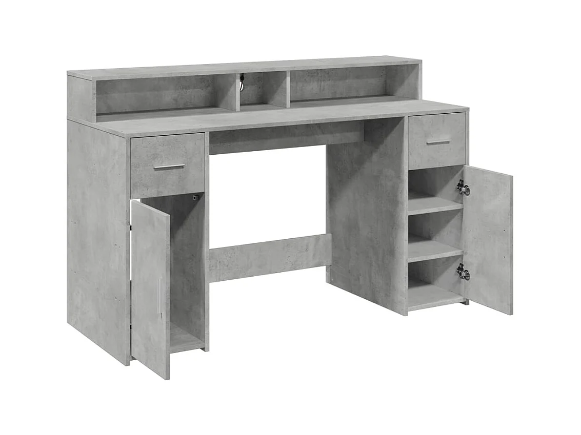 Bureau et lumières LED gris béton 140x55x91cm bois d'ingénierie