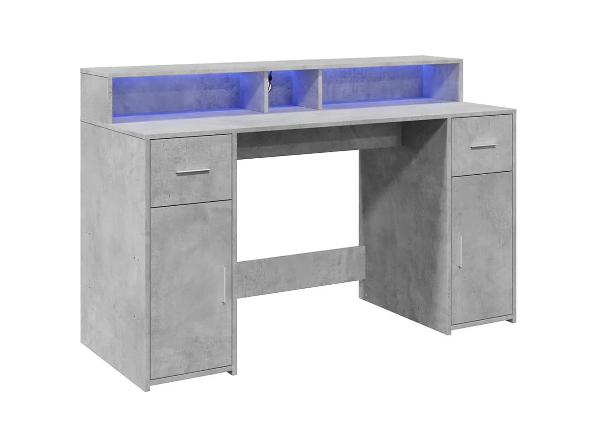 Bureau et lumières LED gris béton 140x55x91cm bois d'ingénierie