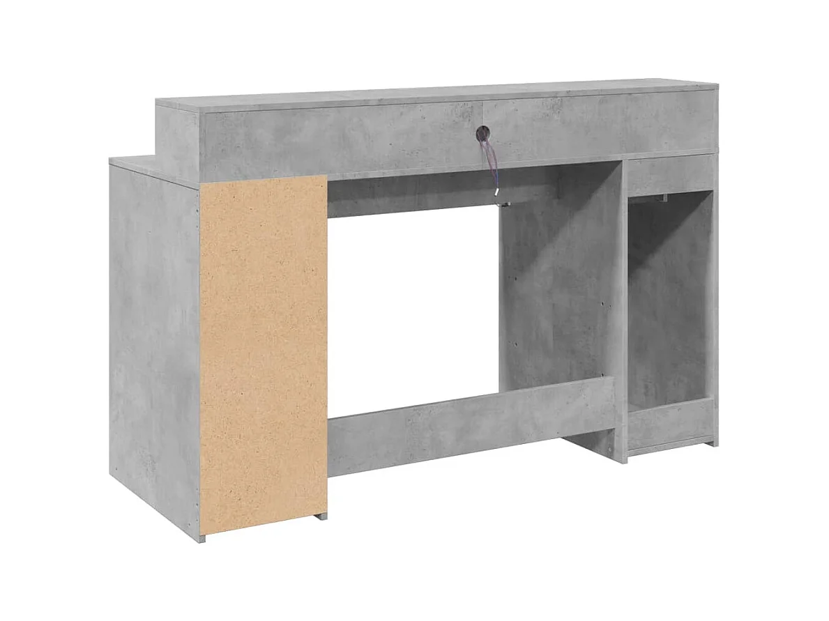 Bureau et lumières LED gris béton 140x55x91cm bois d'ingénierie