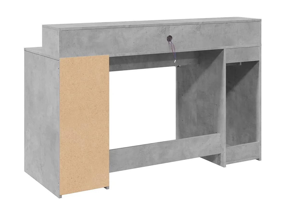 Bureau et lumières LED gris béton 140x55x91cm bois d'ingénierie