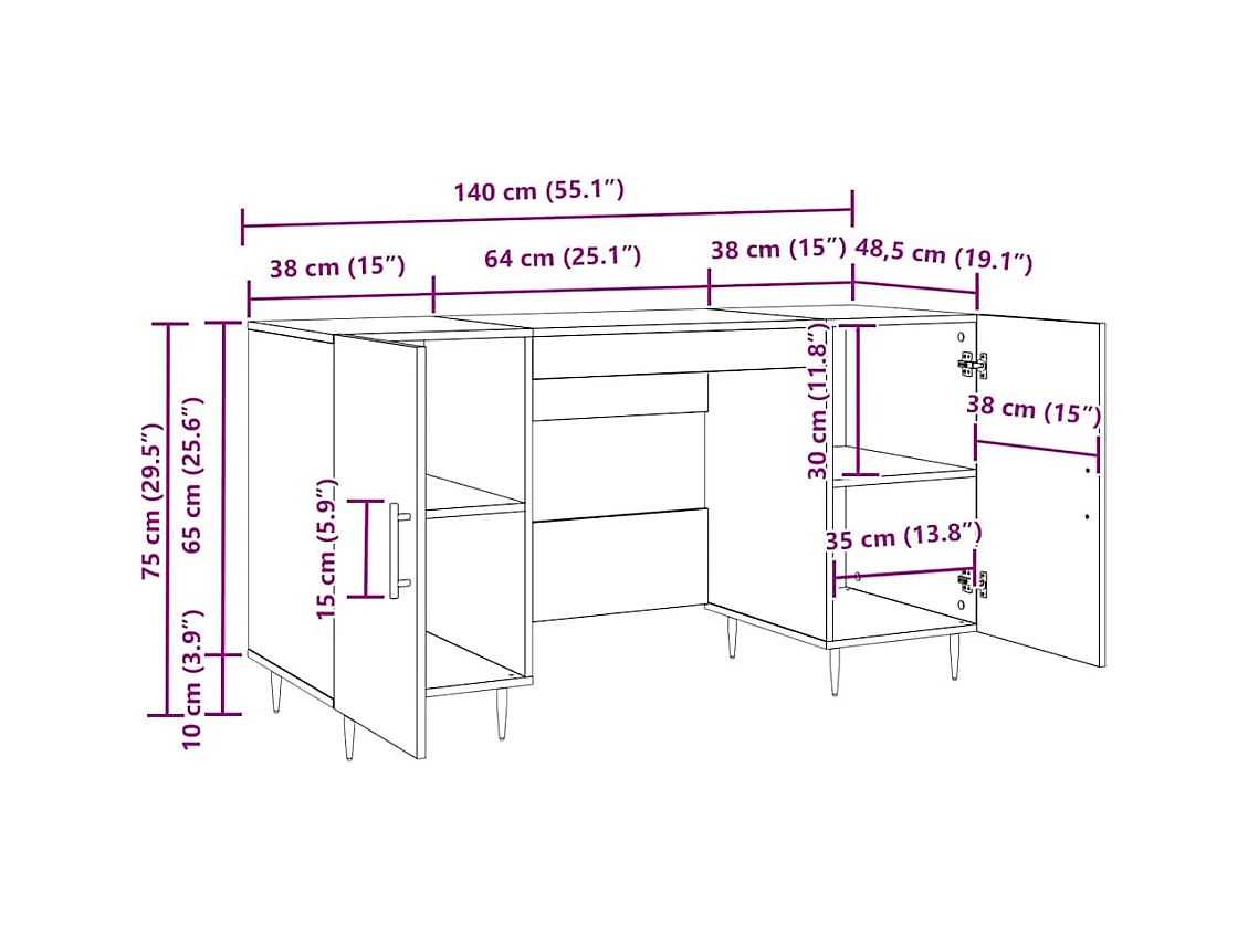 Bureau chêne artisanal 140 x 50 x 75 cm Bois d'ingénierie