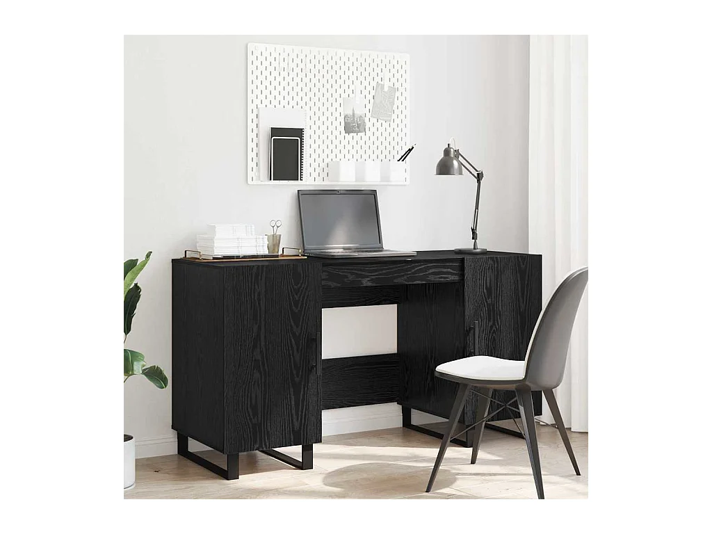 Bureau avec porte Chêne noir 140 x 50 x 75 cm Bois d'ingénierie
