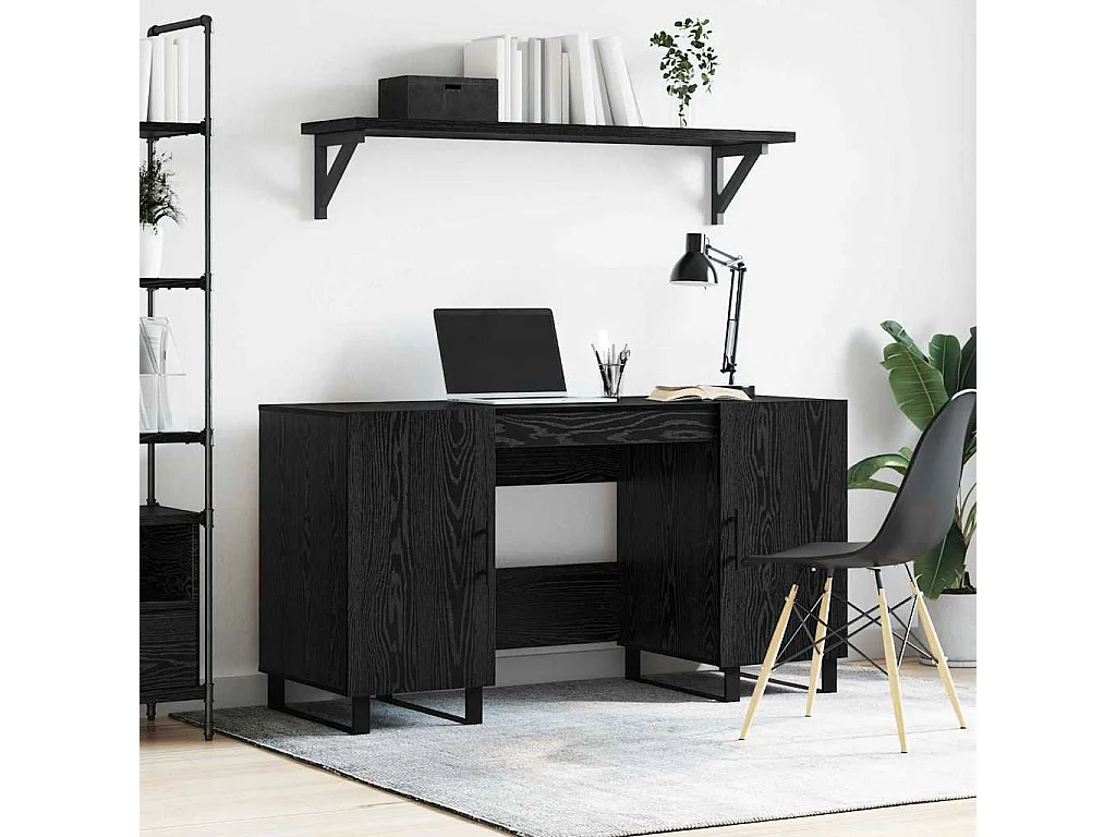 Bureau avec porte Chêne noir 140 x 50 x 75 cm Bois d'ingénierie