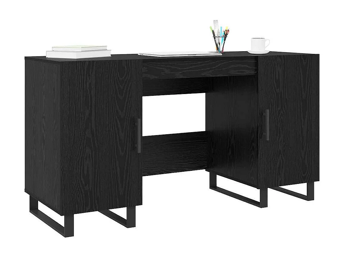 Bureau avec porte Chêne noir 140 x 50 x 75 cm Bois d'ingénierie