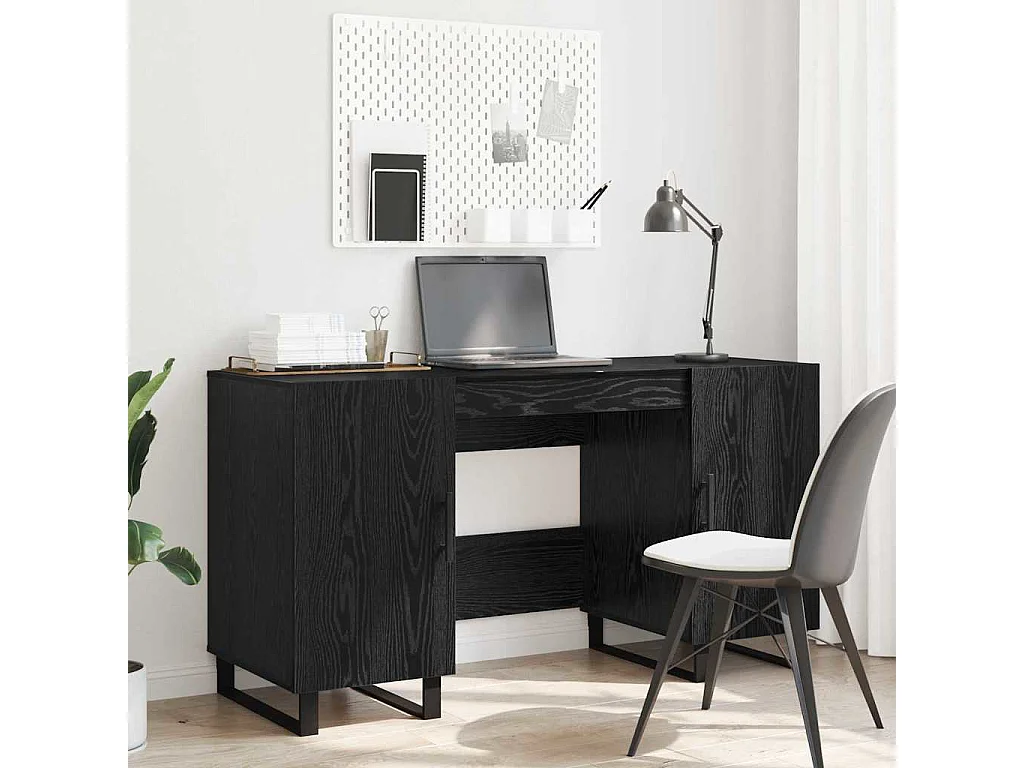 Bureau avec porte Chêne noir 140 x 50 x 75 cm Bois d'ingénierie