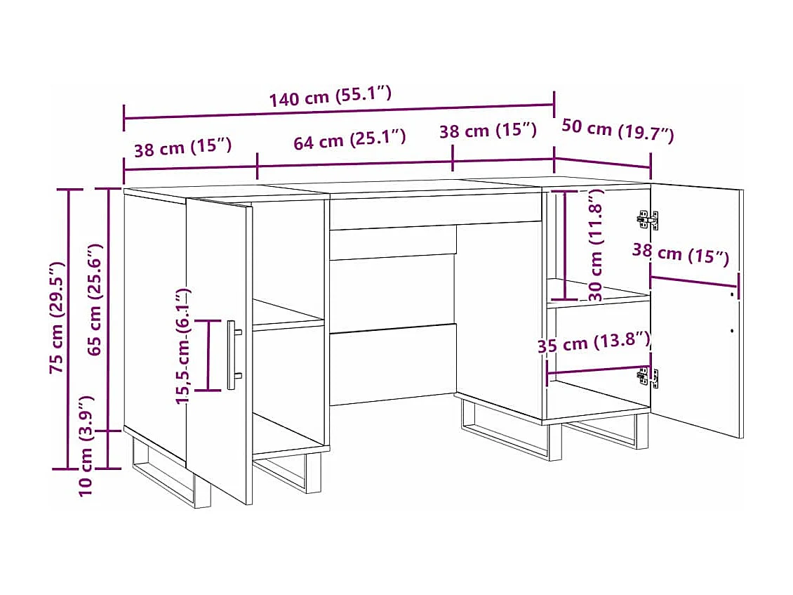 Bureau avec porte Chêne noir 140 x 50 x 75 cm Bois d'ingénierie