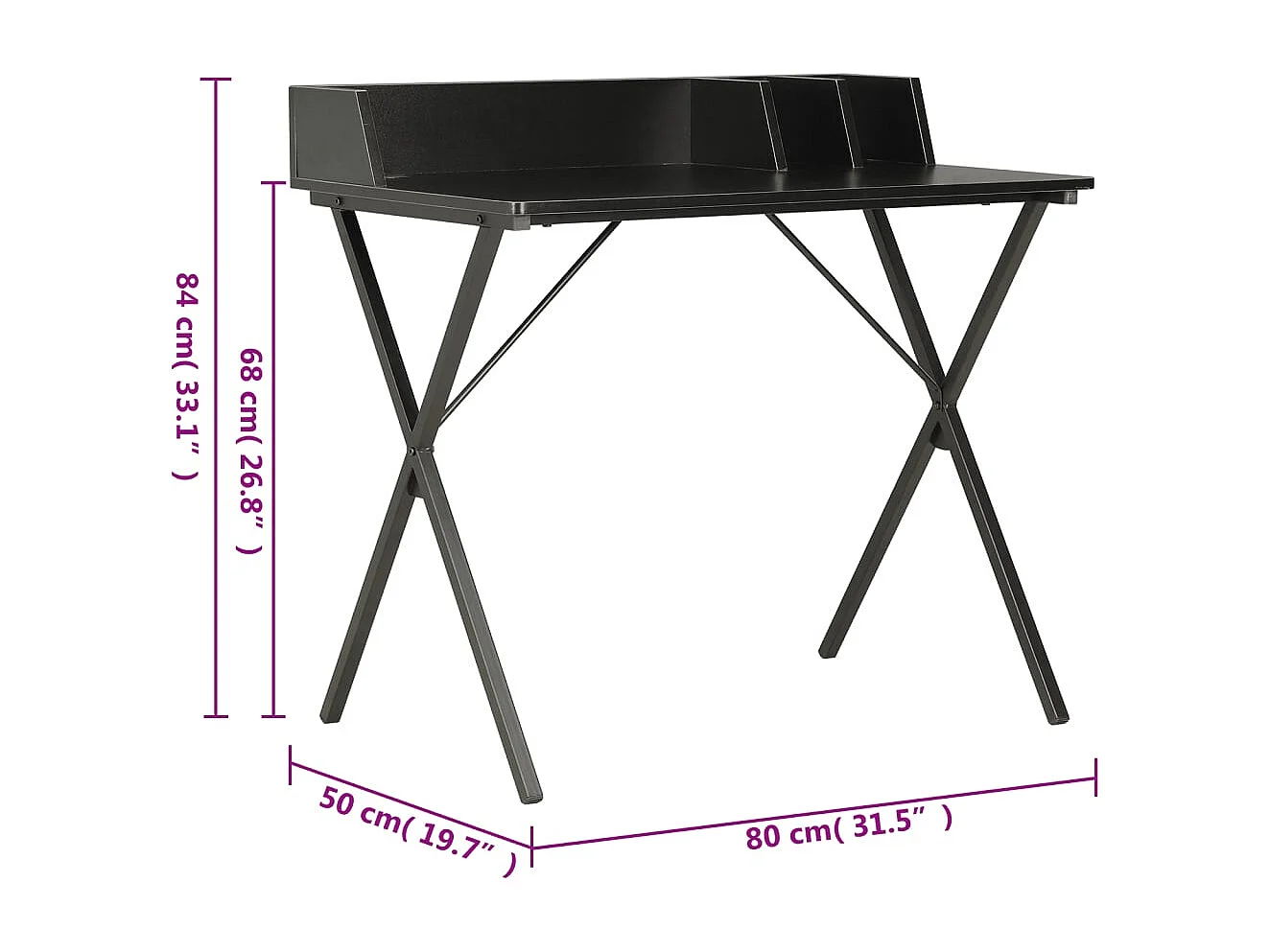 Bureau Noir 80x50x84 cm
