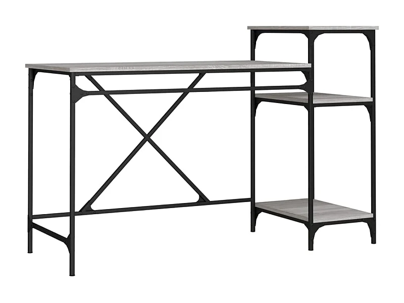 Bureau et étagères sonoma gris 135x50x90 cm bois ingénierie/fer