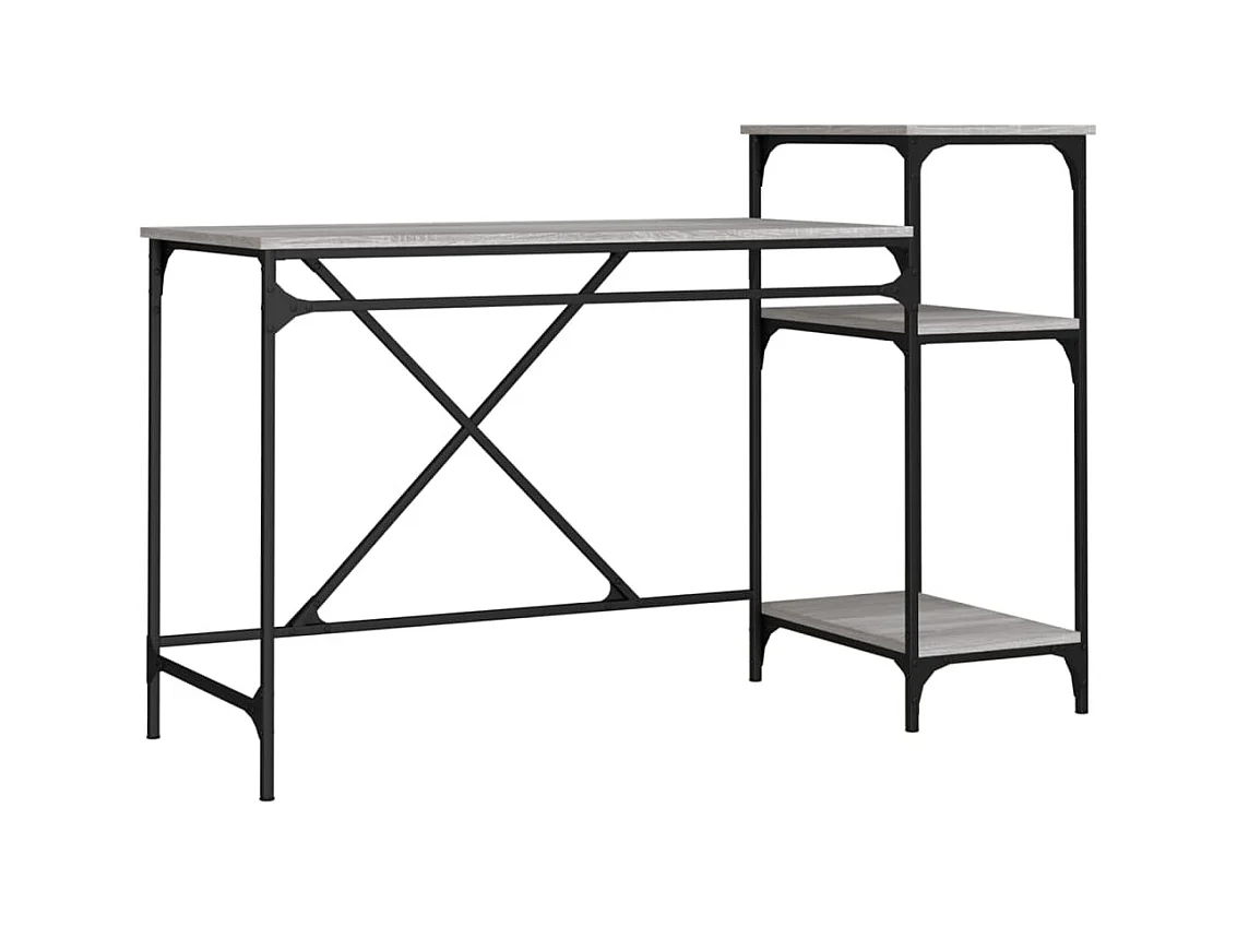 Bureau et étagères sonoma gris 135x50x90 cm bois ingénierie/fer