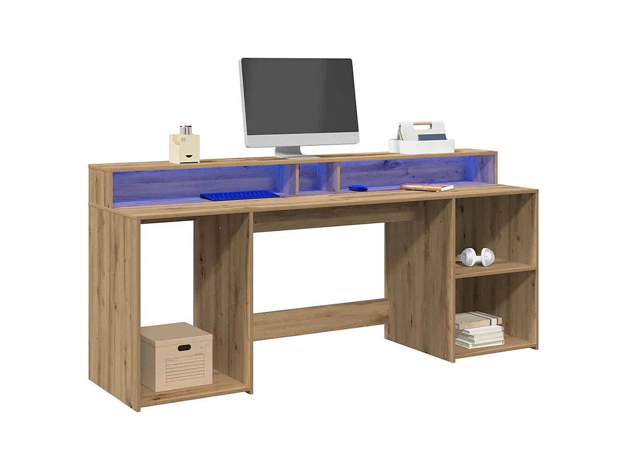 Bureau avec lumières LED chêne artisanal bois d'ingénierie